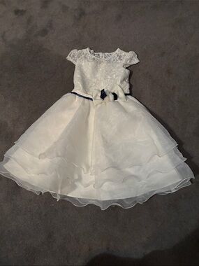 Rare Editions Ivory Lace & Organza Dress with Navy Accent girls 6x